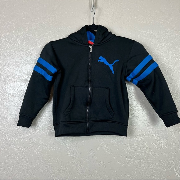 Puma boy long sleeve full zip athletic blue black hoodie‎ sweatshirt size 5 - Picture 8 of 10